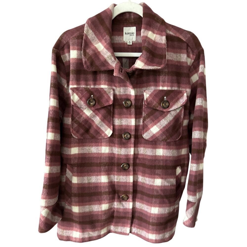 Kensie‎ Jeans Plaid Button Front Shacket Size Small Shirt Jacket Flannel Layer